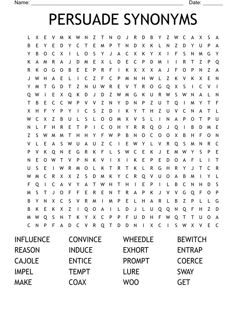 PERSUADE SYNONYMS Word Search