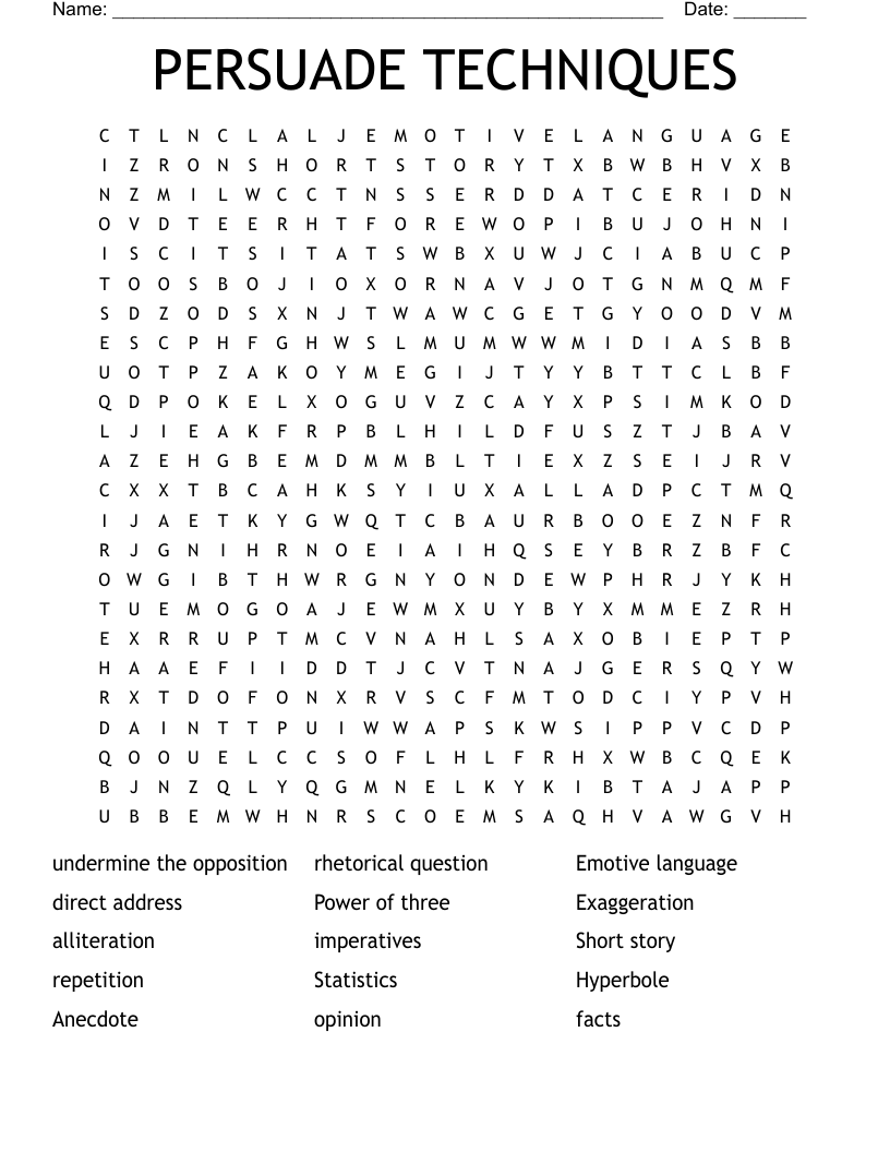 PERSUADE TECHNIQUES Word Search
