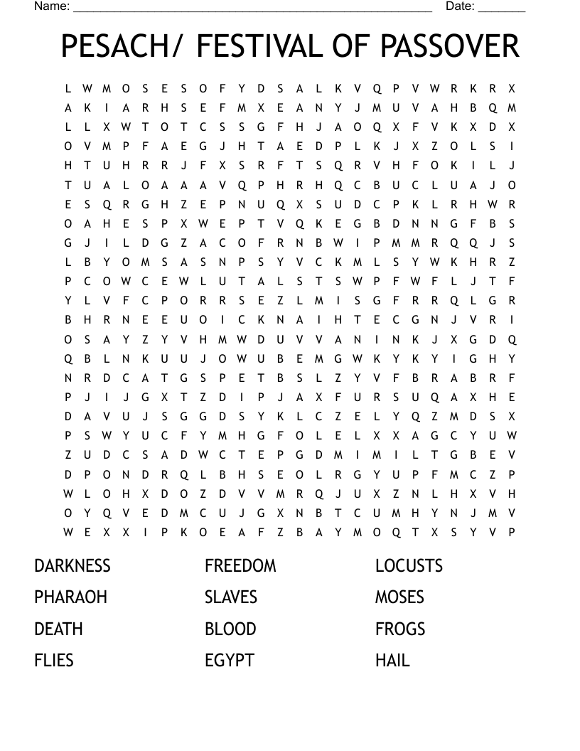PESACH/ FESTIVAL OF PASSOVER Word Search