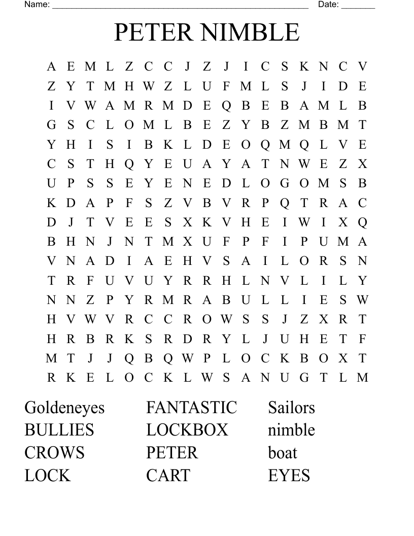 PETER NIMBLE Word Search