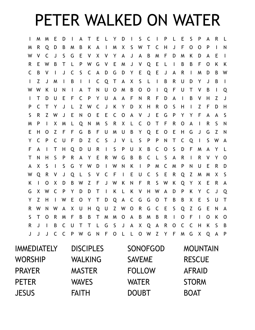 PETER WALKED ON WATER Word Search