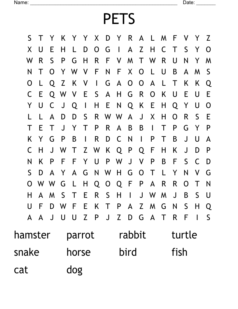 PETS Word Search