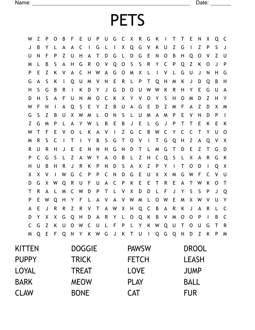PETS Word Search