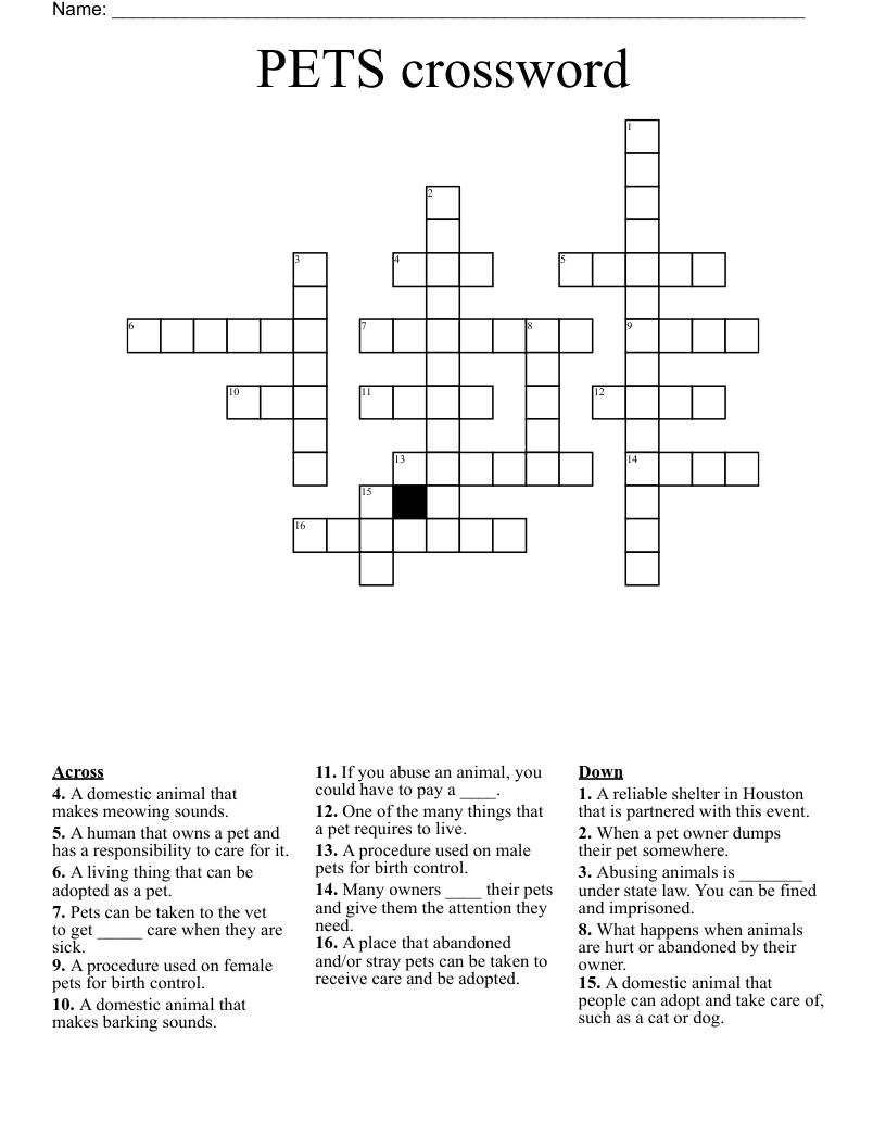 PETS crossword