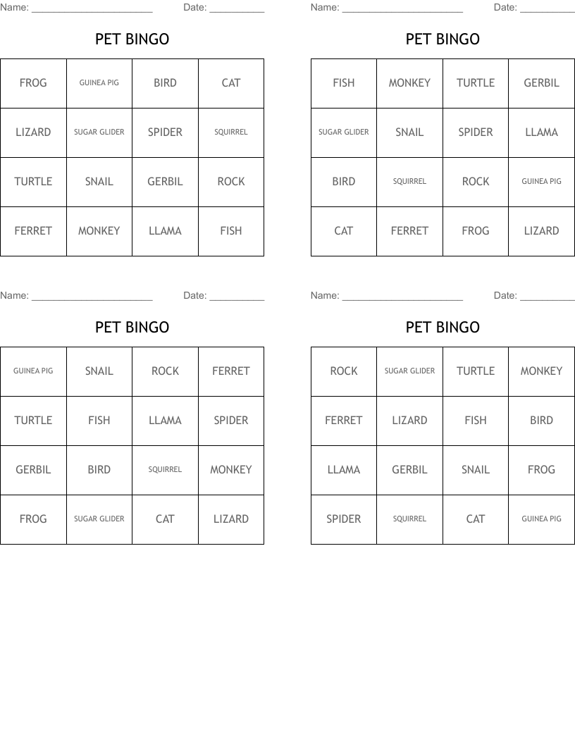 PET BINGO