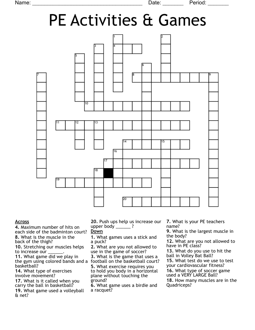 PE Activities & Games Crossword