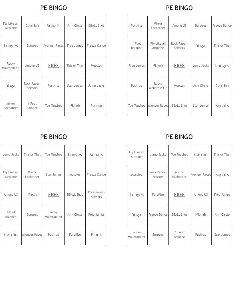 PE BINGO