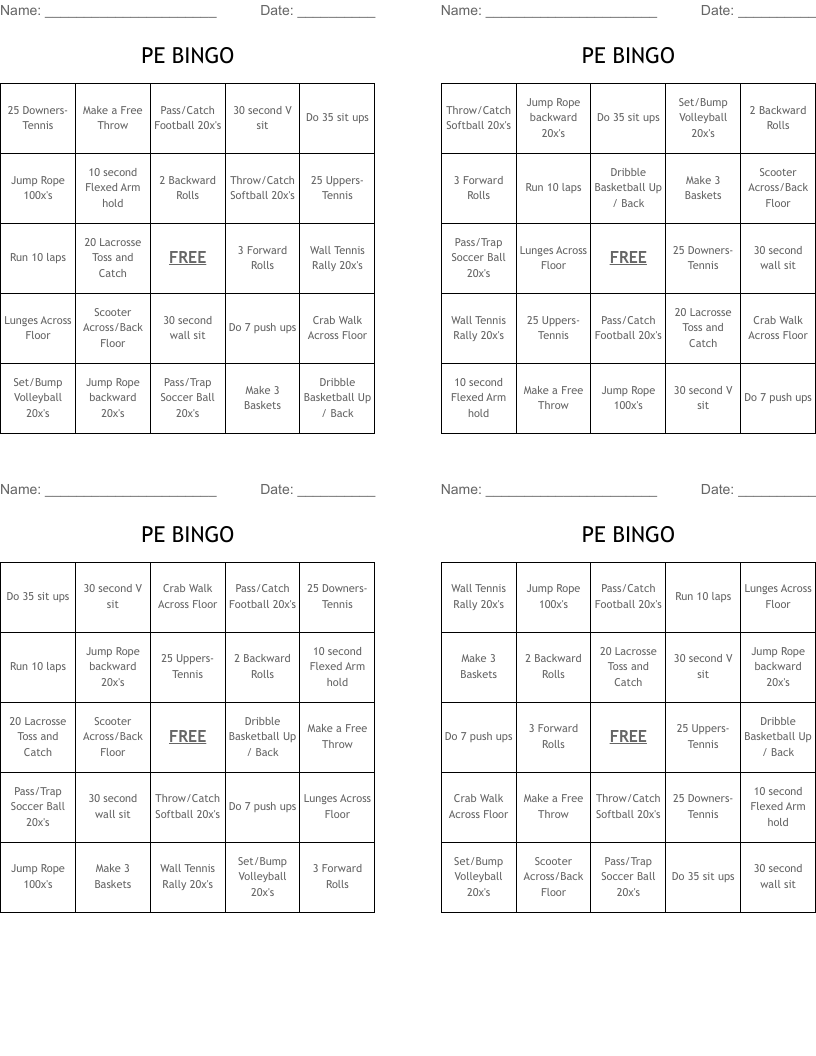 PE BINGO
