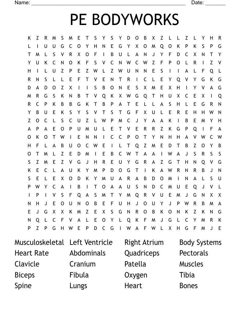 PE BODYWORKS Word Search