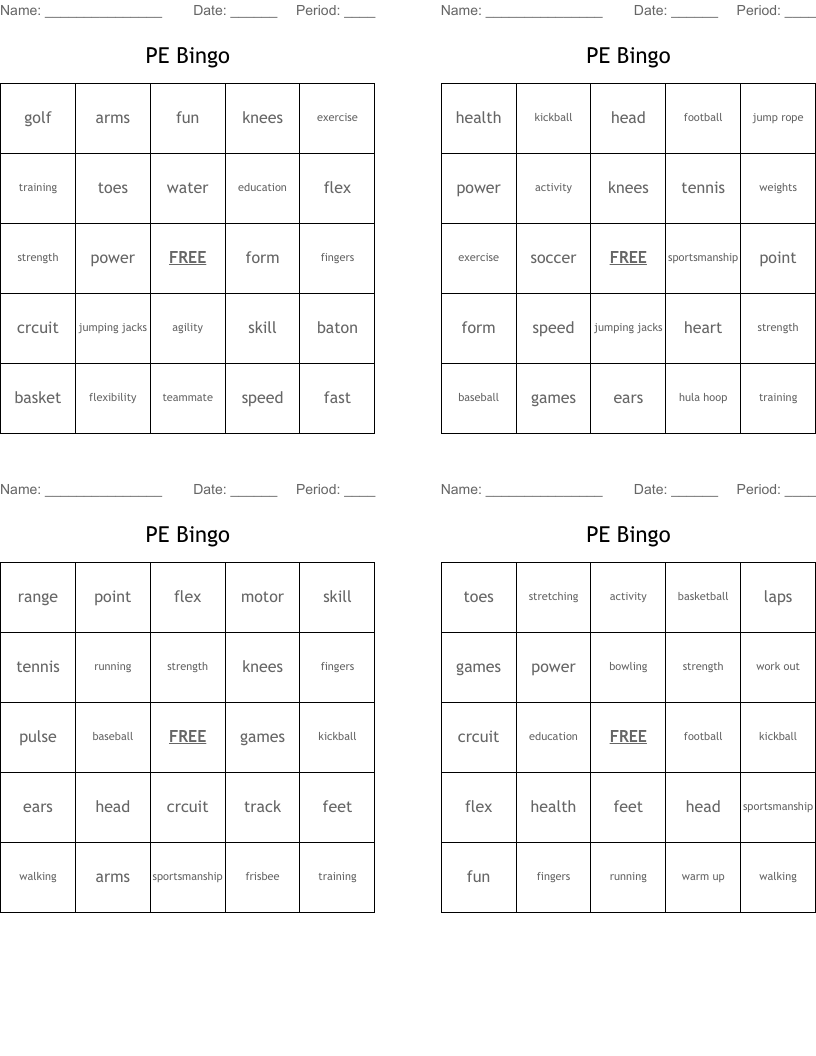 PE Bingo
