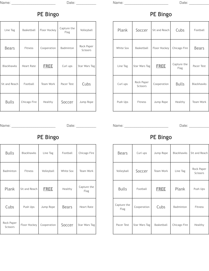 PE Bingo