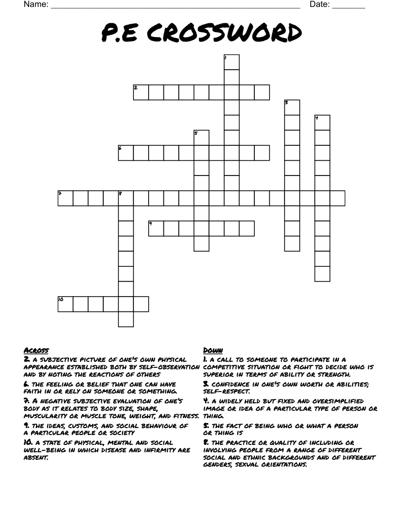 P.E CROSSWORD