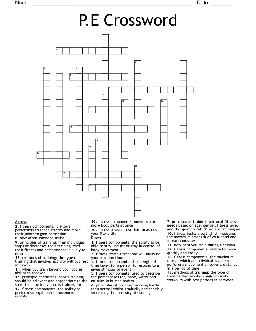 P.E Crossword 