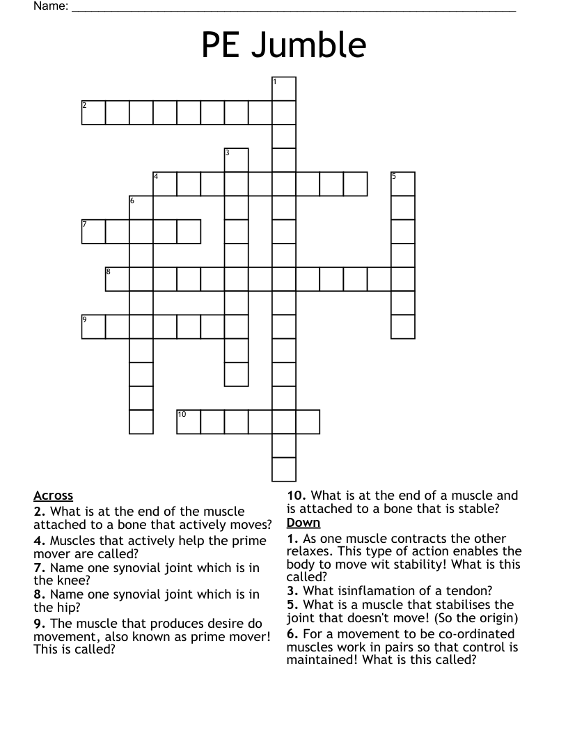 PE Jumble  Crossword
