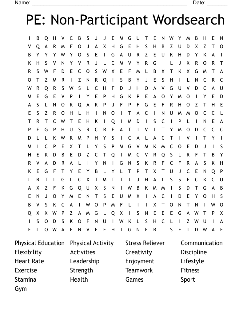 PE: Non-Participant Wordsearch