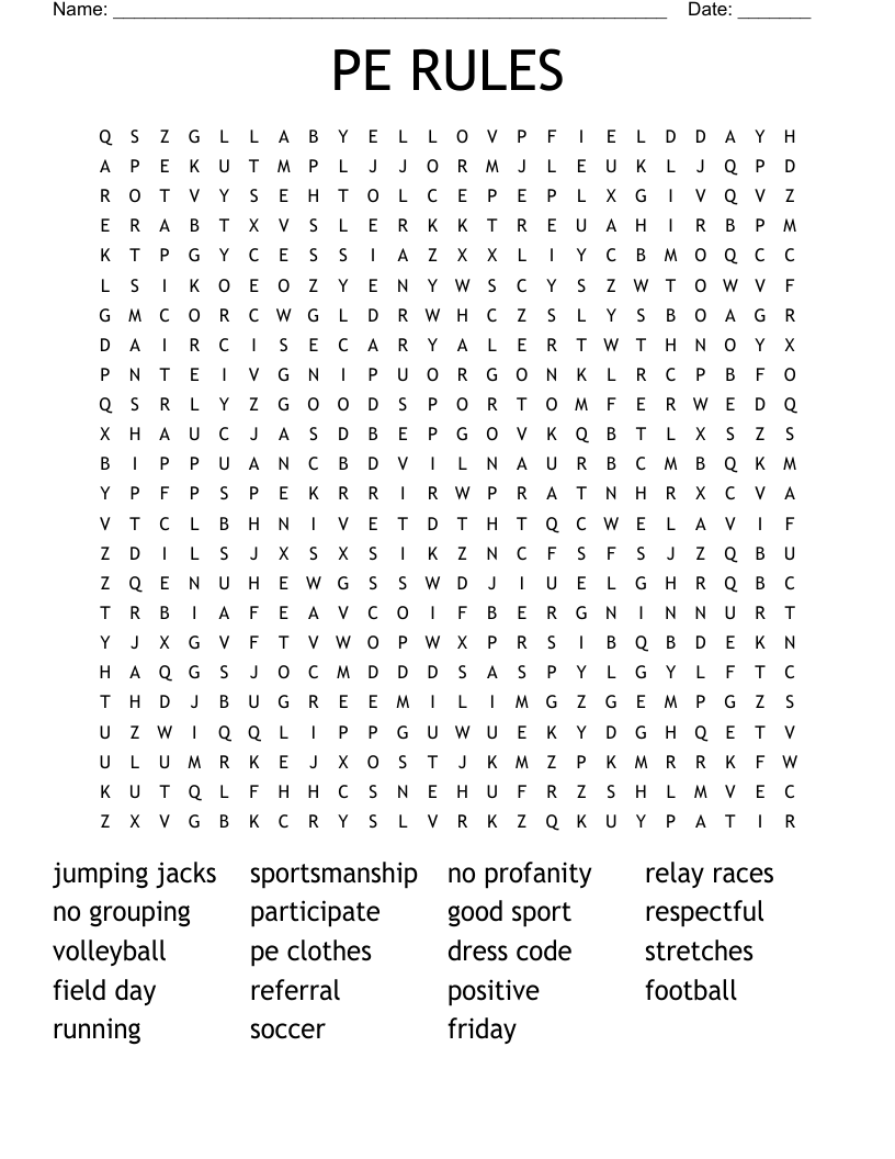 PE RULES Word Search
