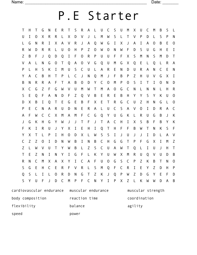 P.E Starter Word Search