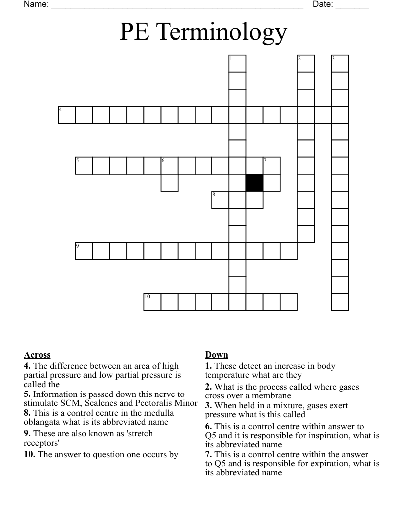 PE Terminology  Crossword