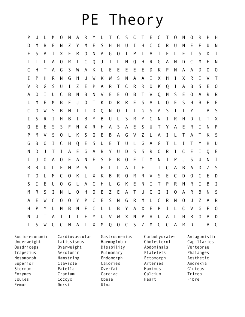 PE Theory Word Search
