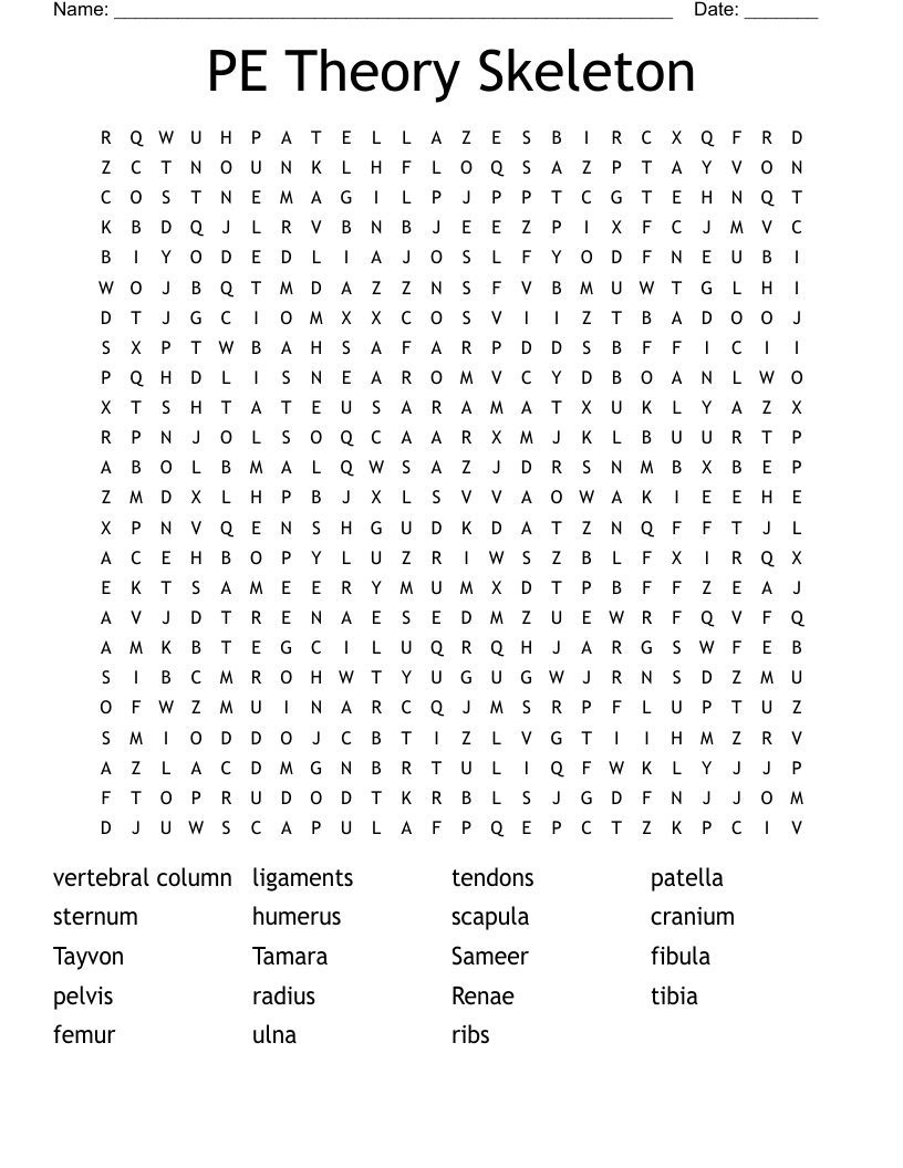 PE Theory Skeleton Word Search