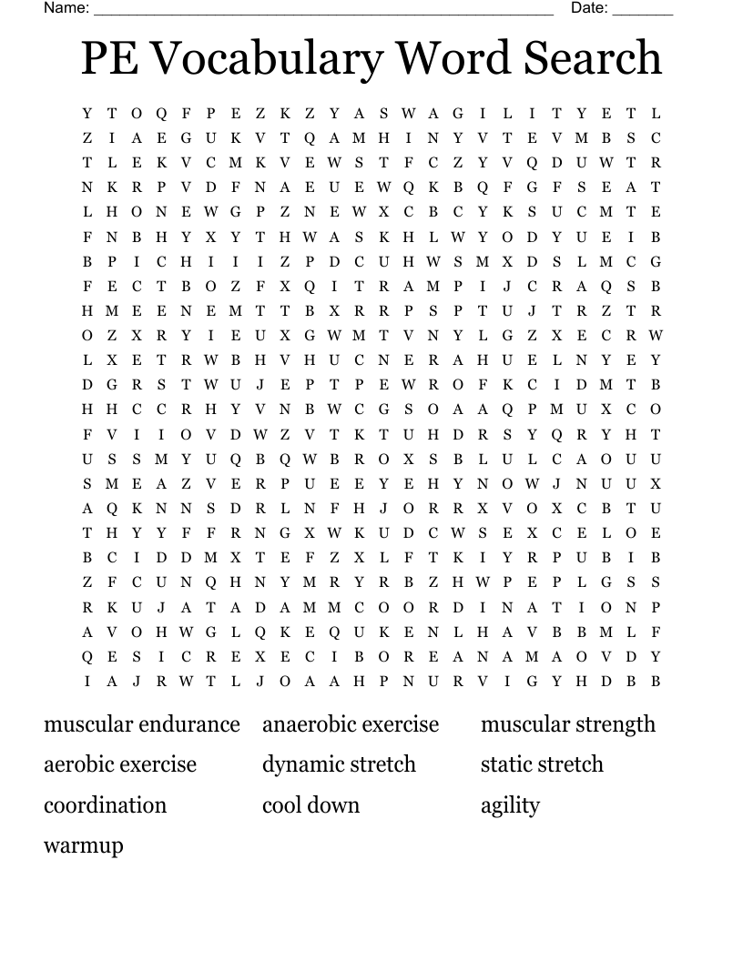 PE Vocabulary Word Search
