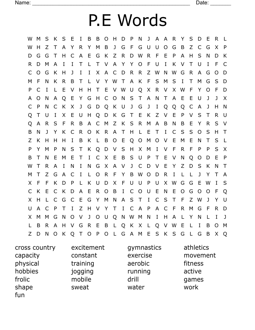 P.E Words Word Search