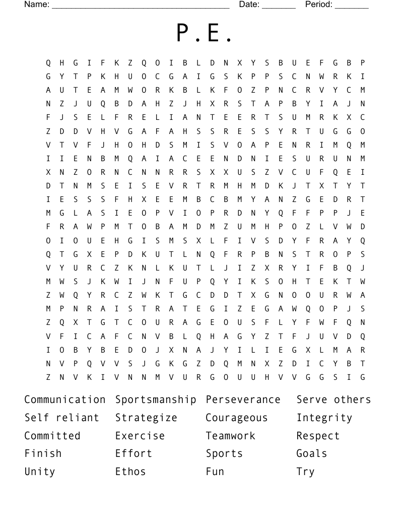 P.E.  Word Search