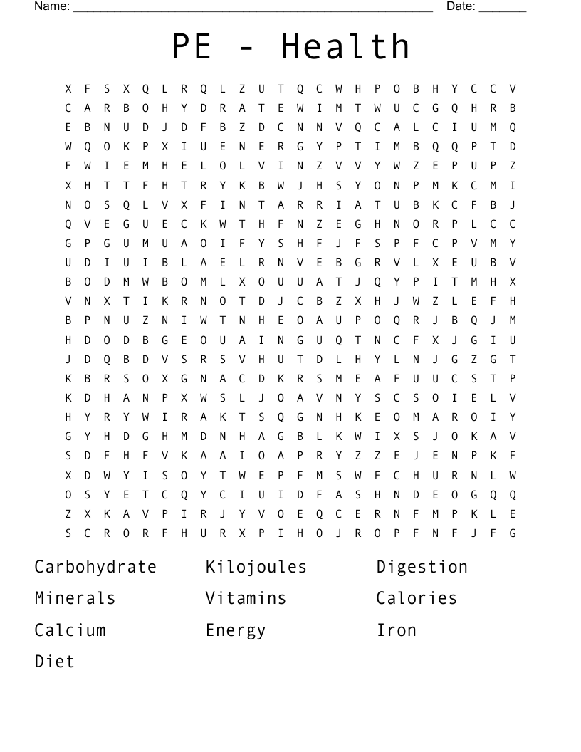 PE - Health Word Search
