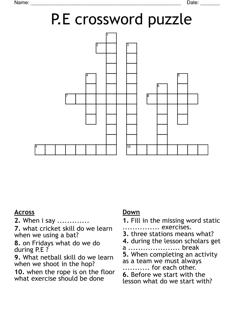 P.E crossword puzzle