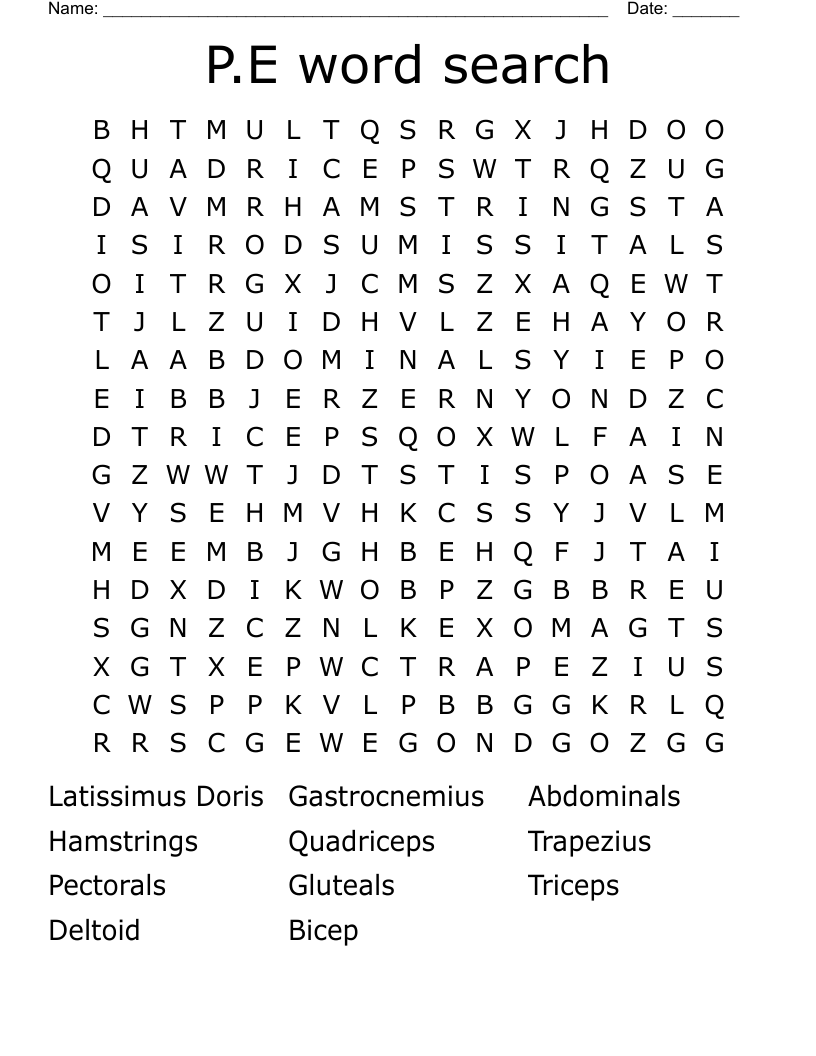 P.E word search