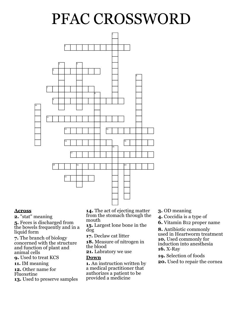 PFAC CROSSWORD