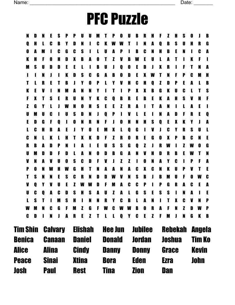 PFC Puzzle Word Search