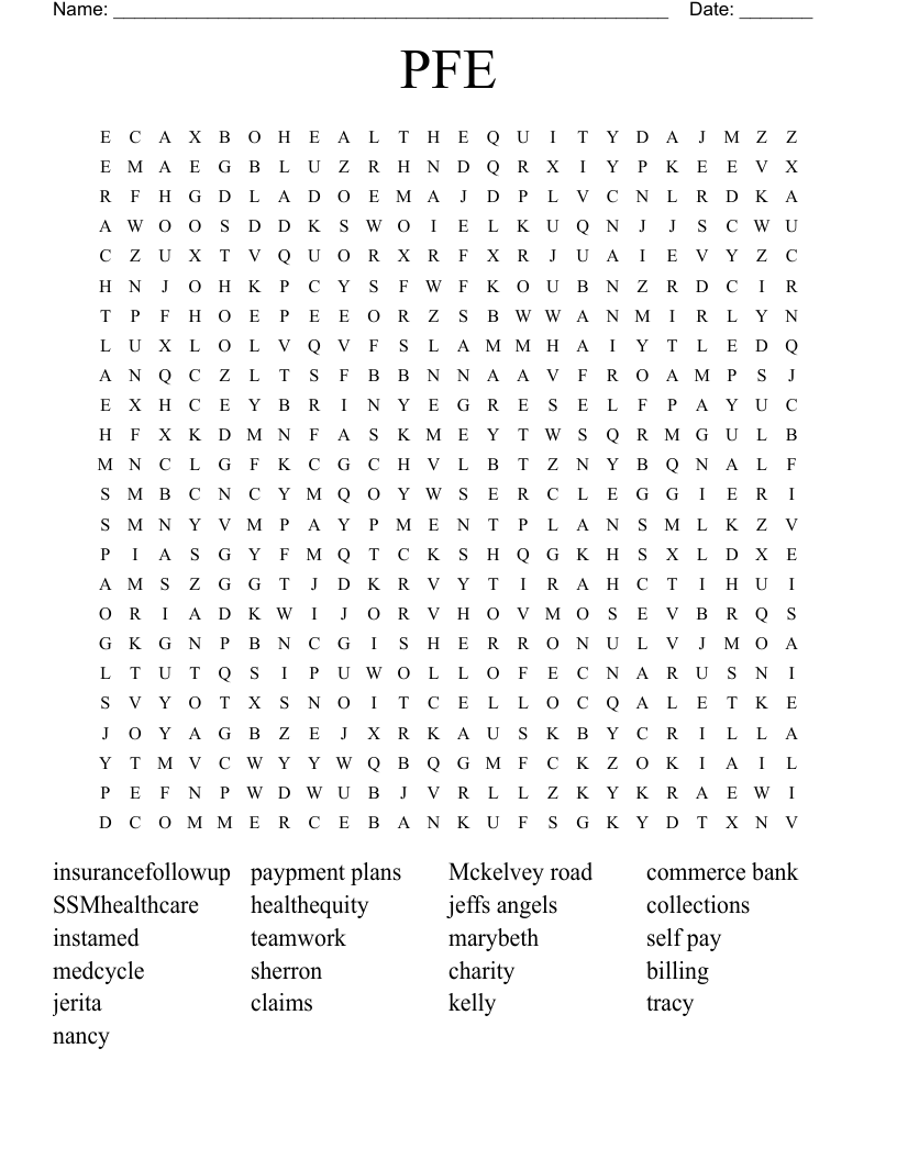 PFE Word Search