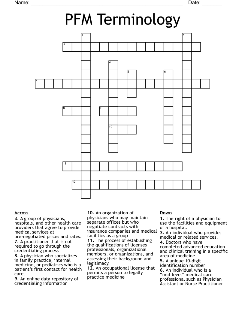 PFM Terminology Crossword