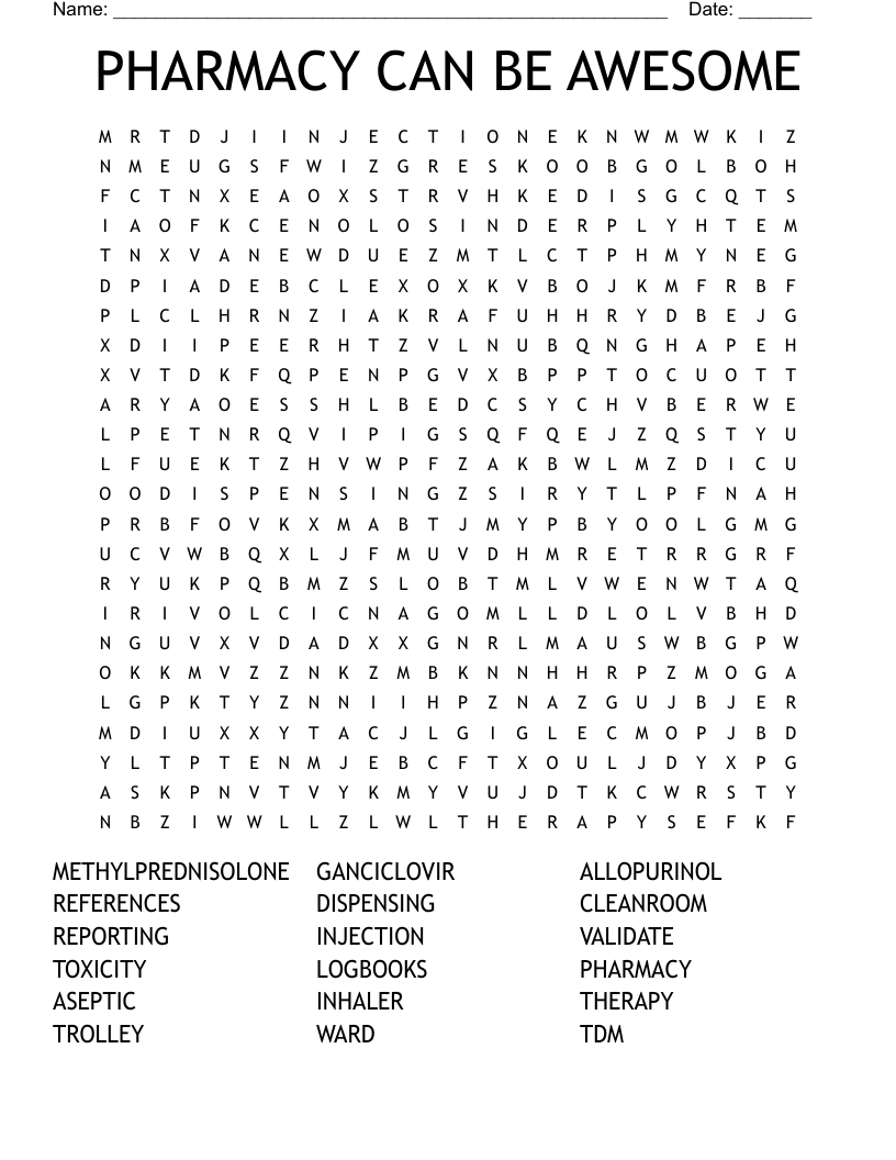 PHARMACY CAN BE AWESOME Word Search