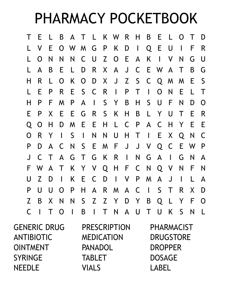 PHARMACY POCKETBOOK Word Search