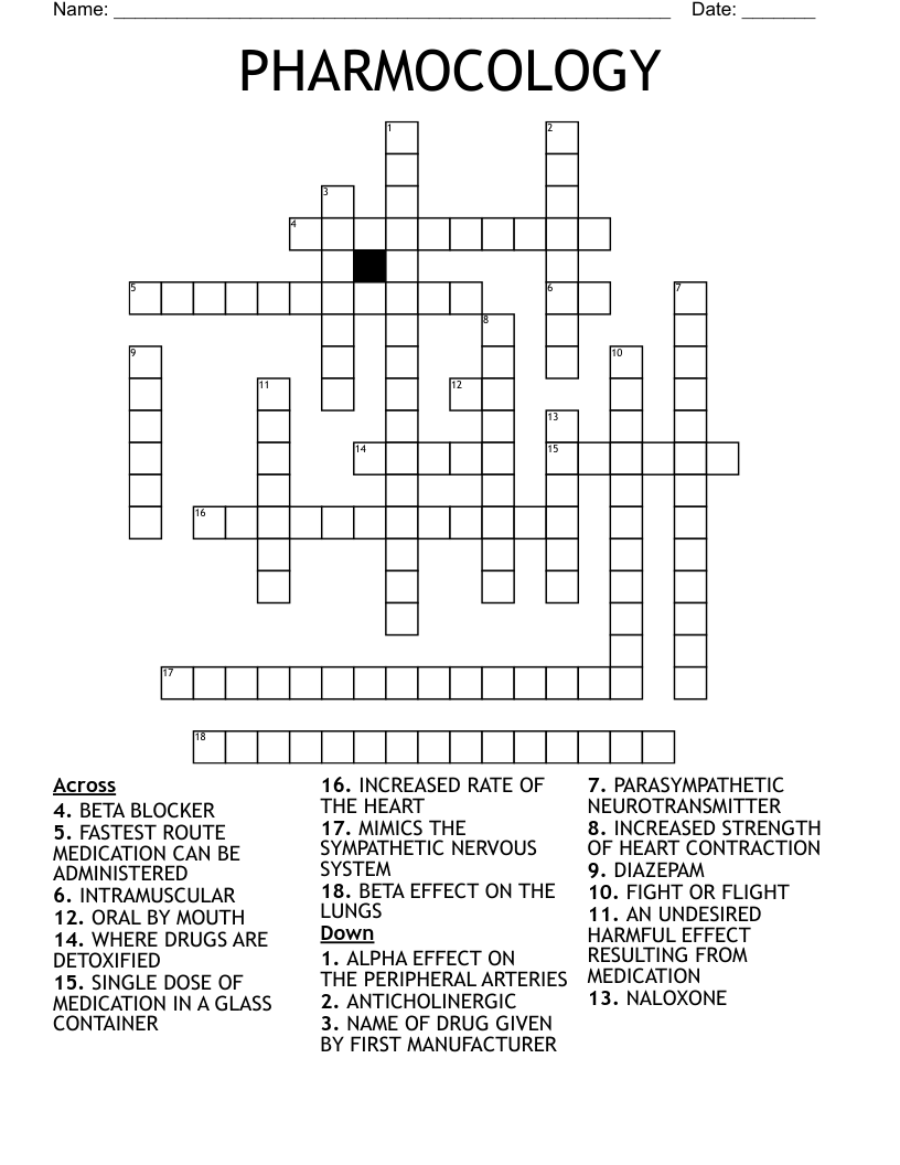 PHARMOCOLOGY Crossword