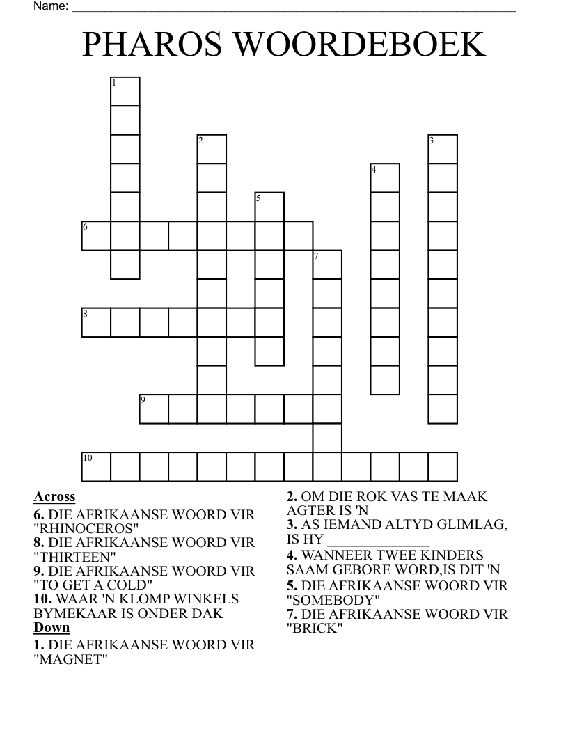 PHAROS WOORDEBOEK Crossword
