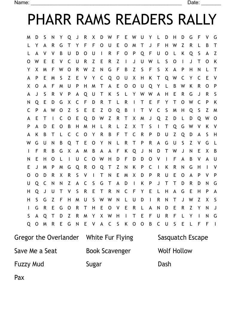 PHARR RAMS READERS RALLY  Word Search