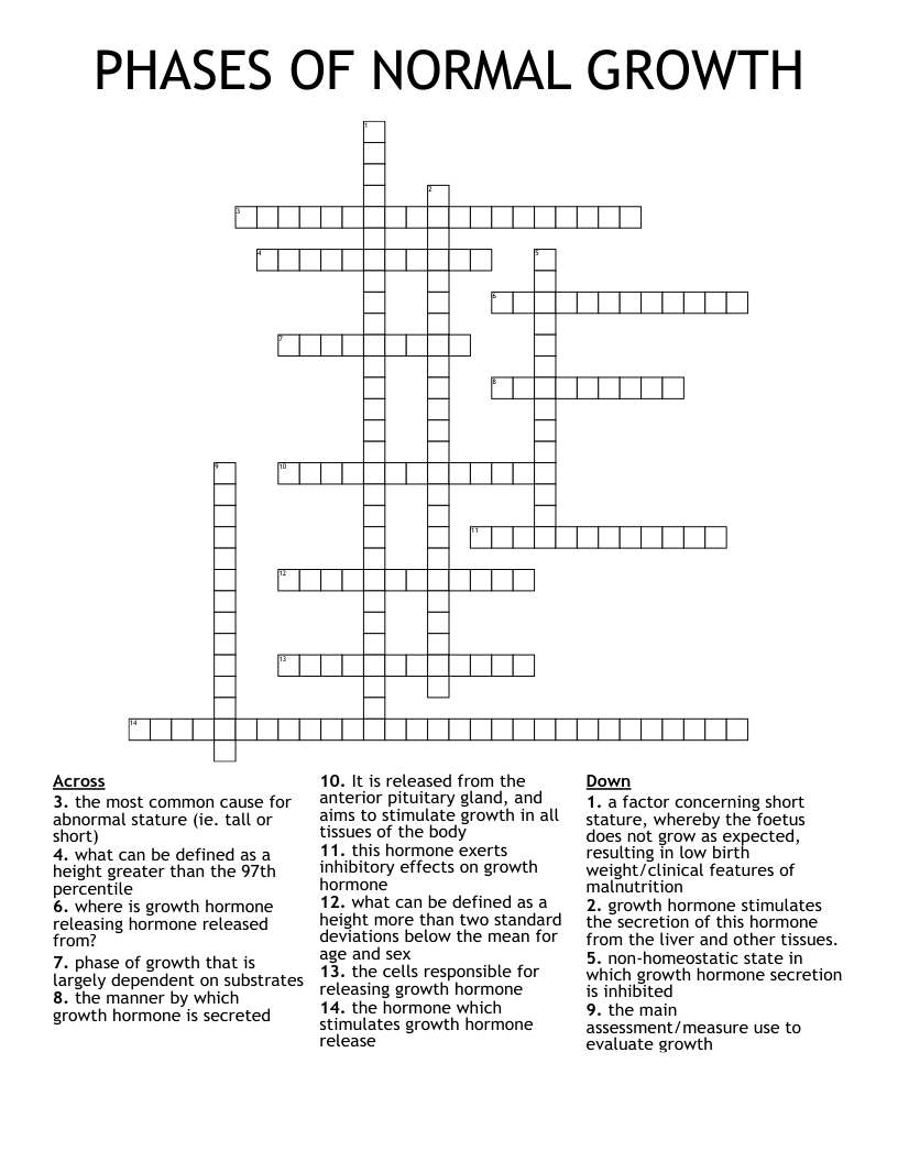 PHASES OF NORMAL GROWTH Crossword