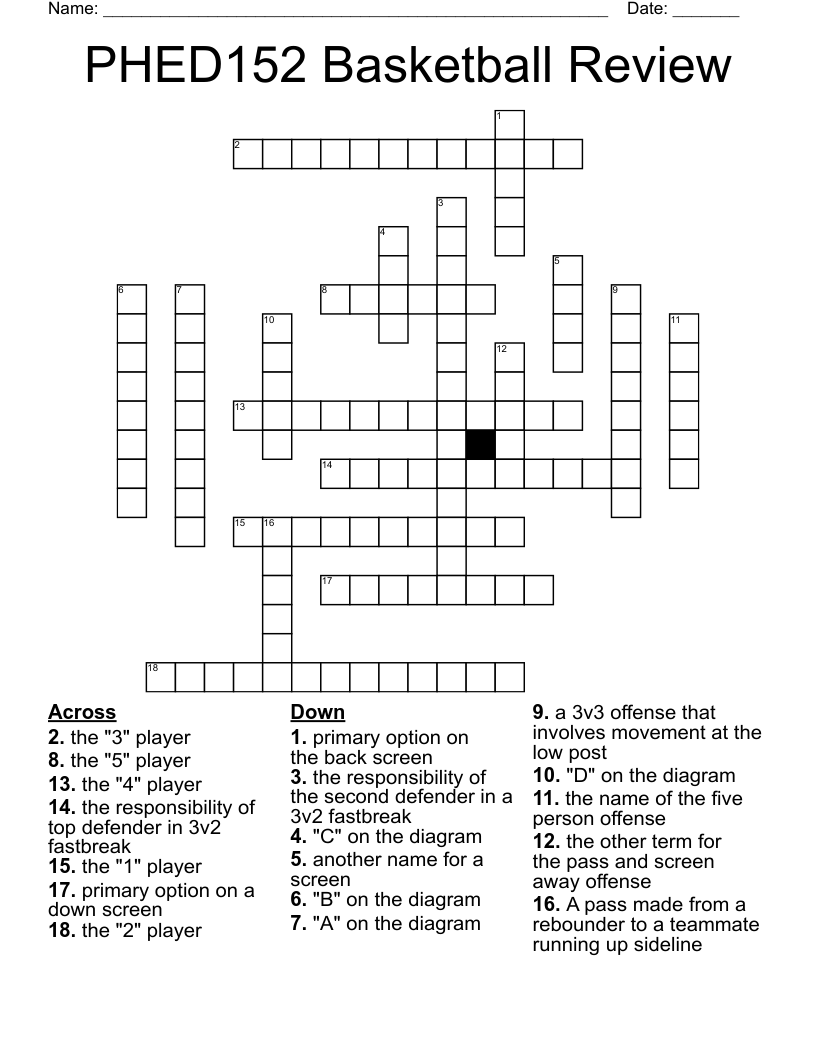 PHED152 Basketball Review Crossword
