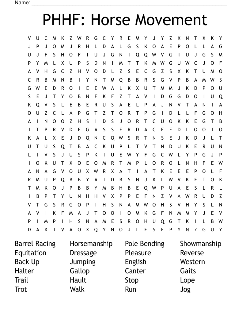 PHHF: Horse Movement Word Search