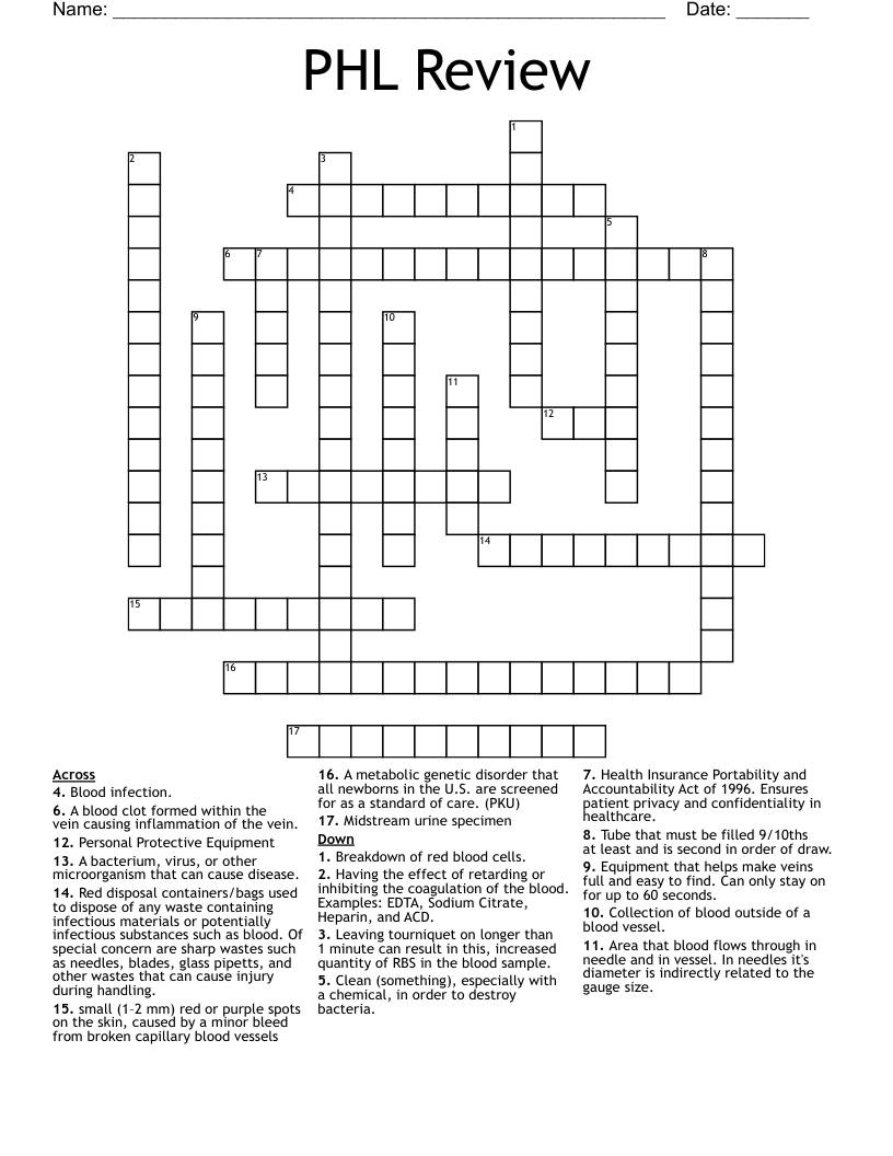 PHL Review  Crossword