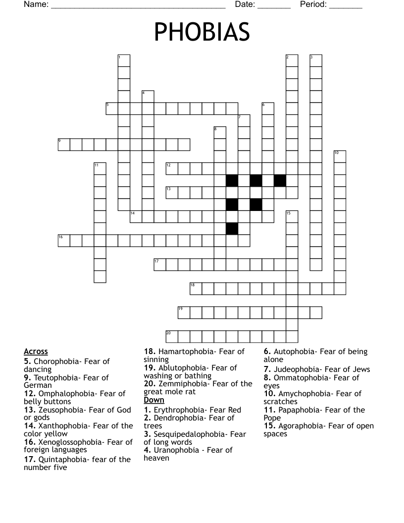 PHOBIAS Crossword