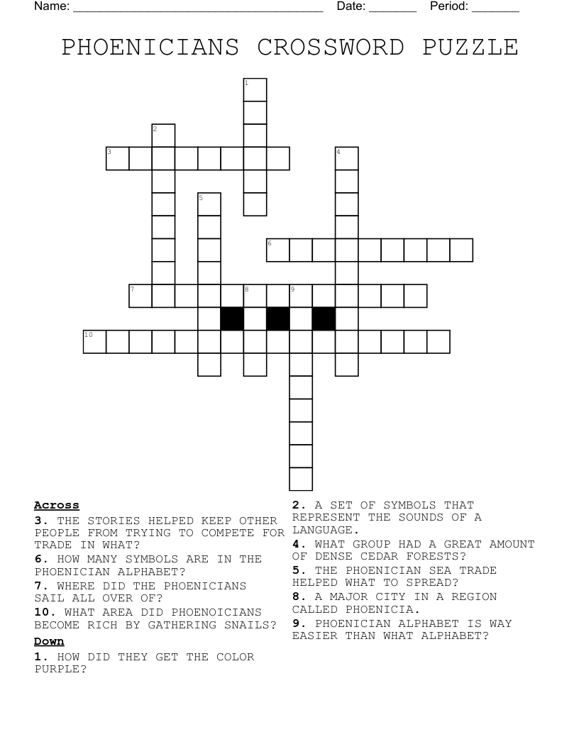PHOENICIANS CROSSWORD PUZZLE