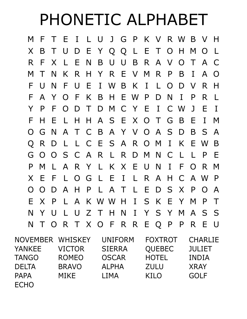 PHONETIC ALPHABET Word Search