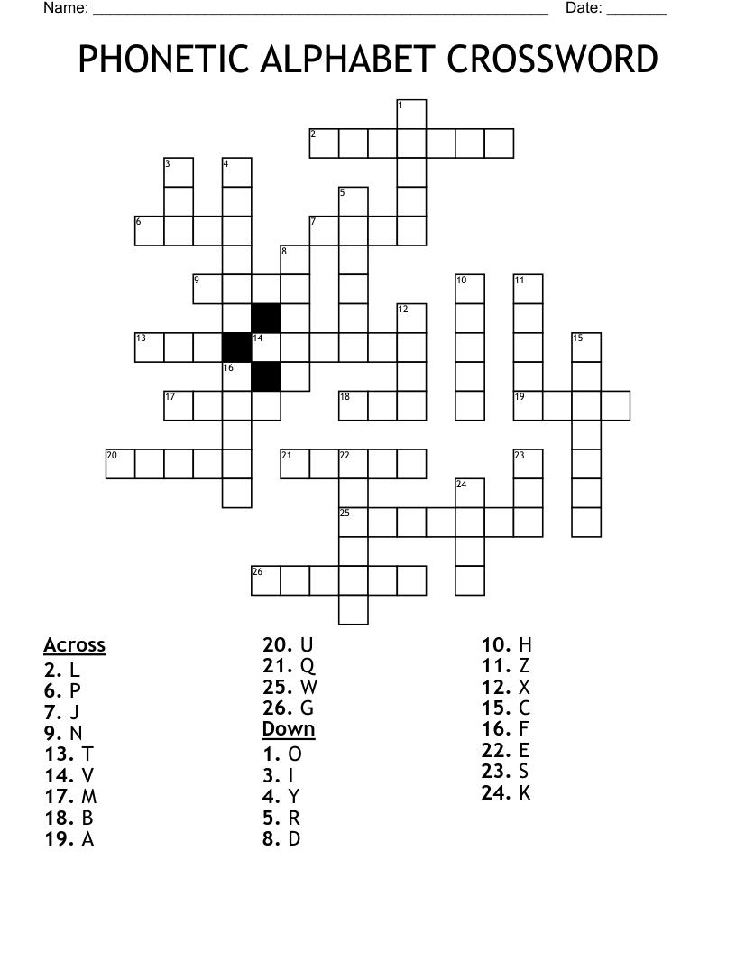 PHONETIC ALPHABET CROSSWORD