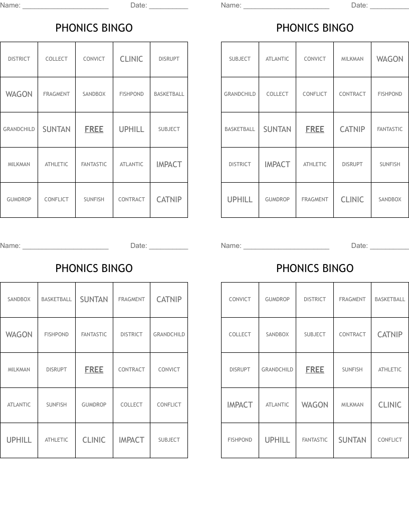 PHONICS BINGO