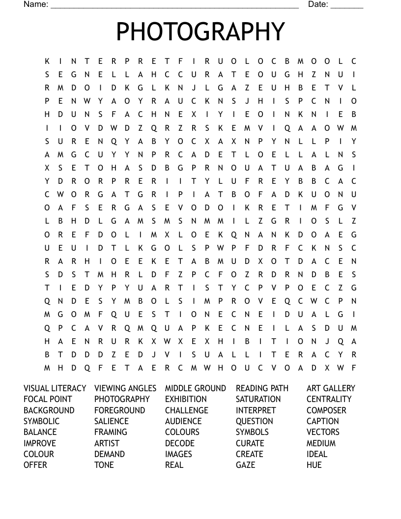 PHOTOGRAPHY Word Search
