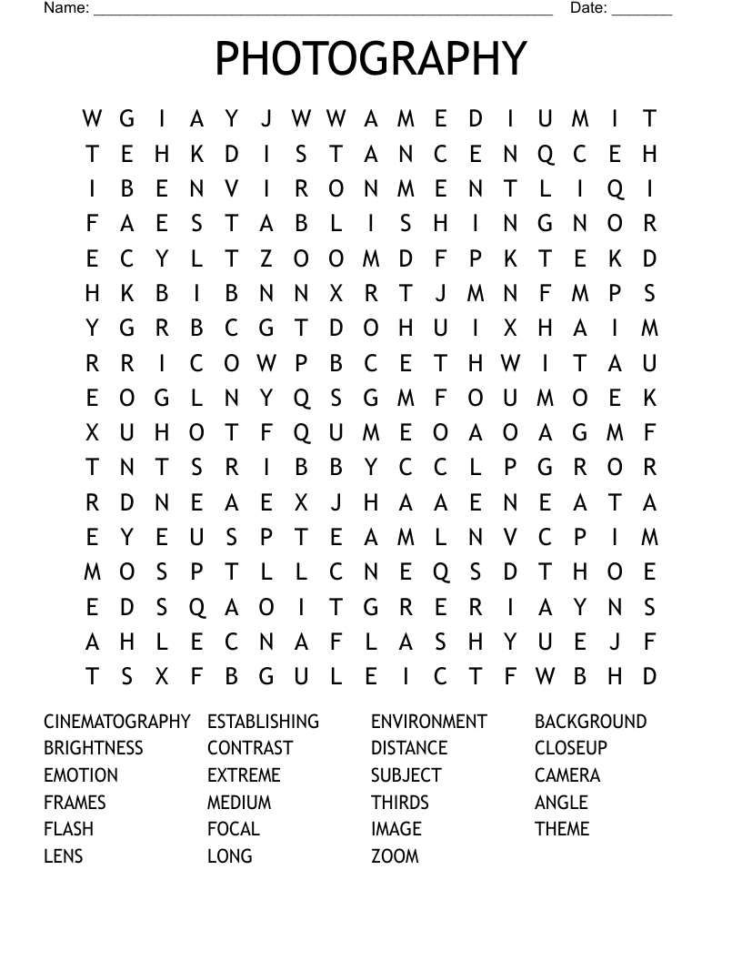 PHOTOGRAPHY Word Search